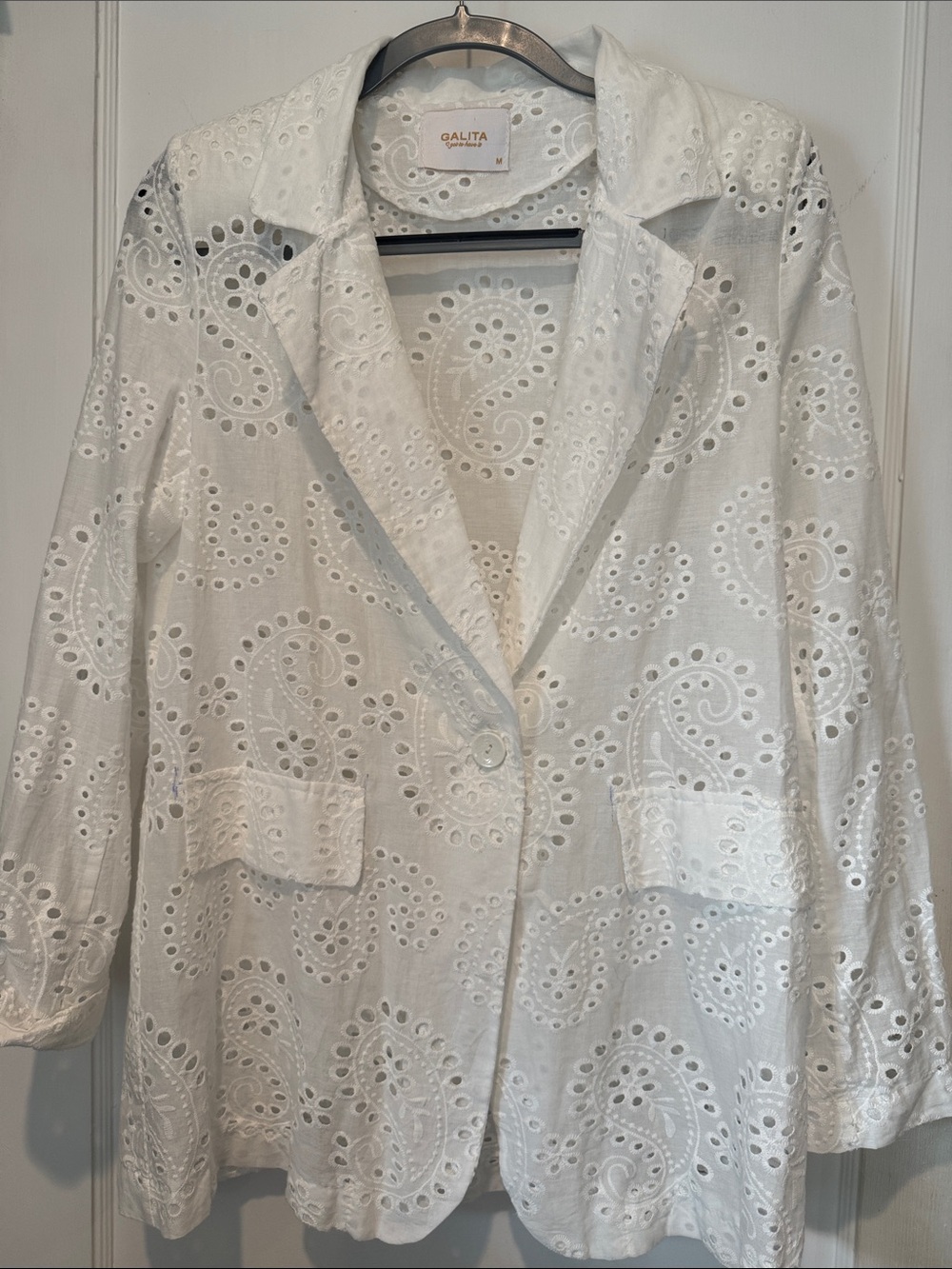 Galita White Eyelet Linen Blazer